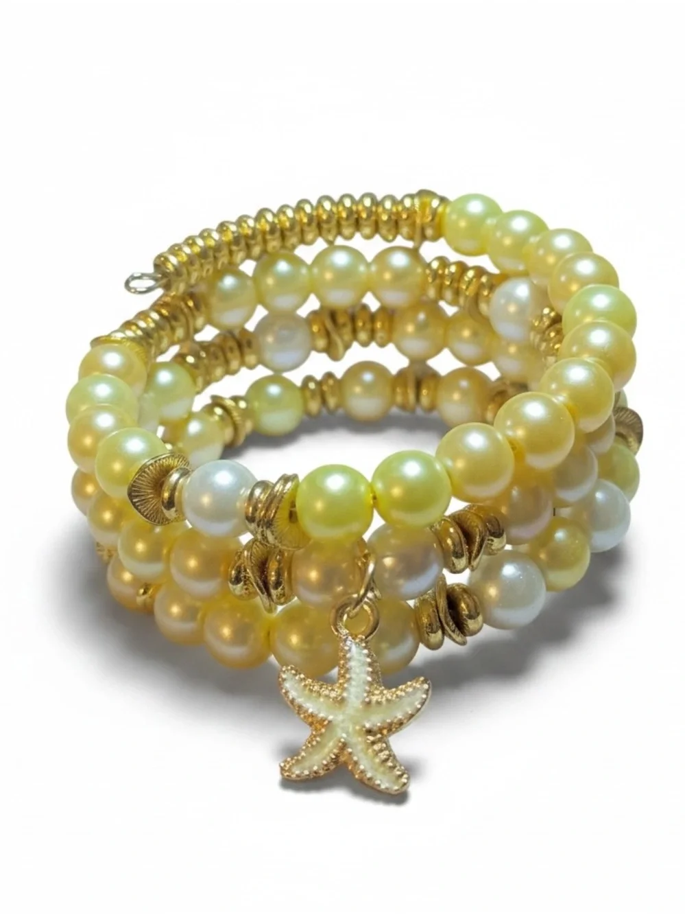 Gold Pearl Coil Bracelet with Starfish Charm - Women Jewelry - Picture 1 of 5